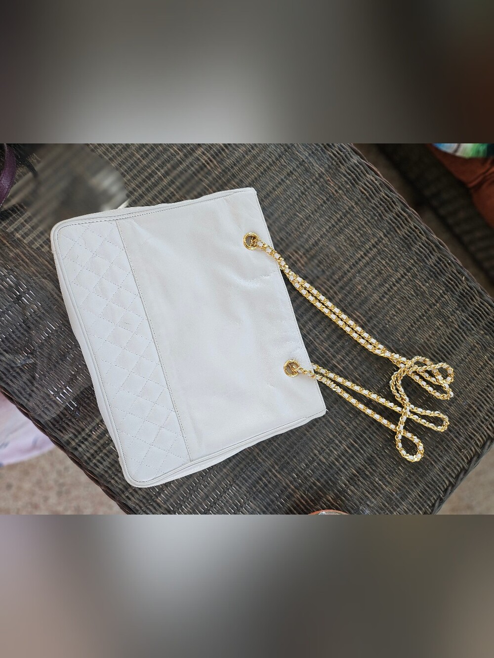 Vintage Koret White Quilted Leather Shoulder Bag with Gold Chain Straps